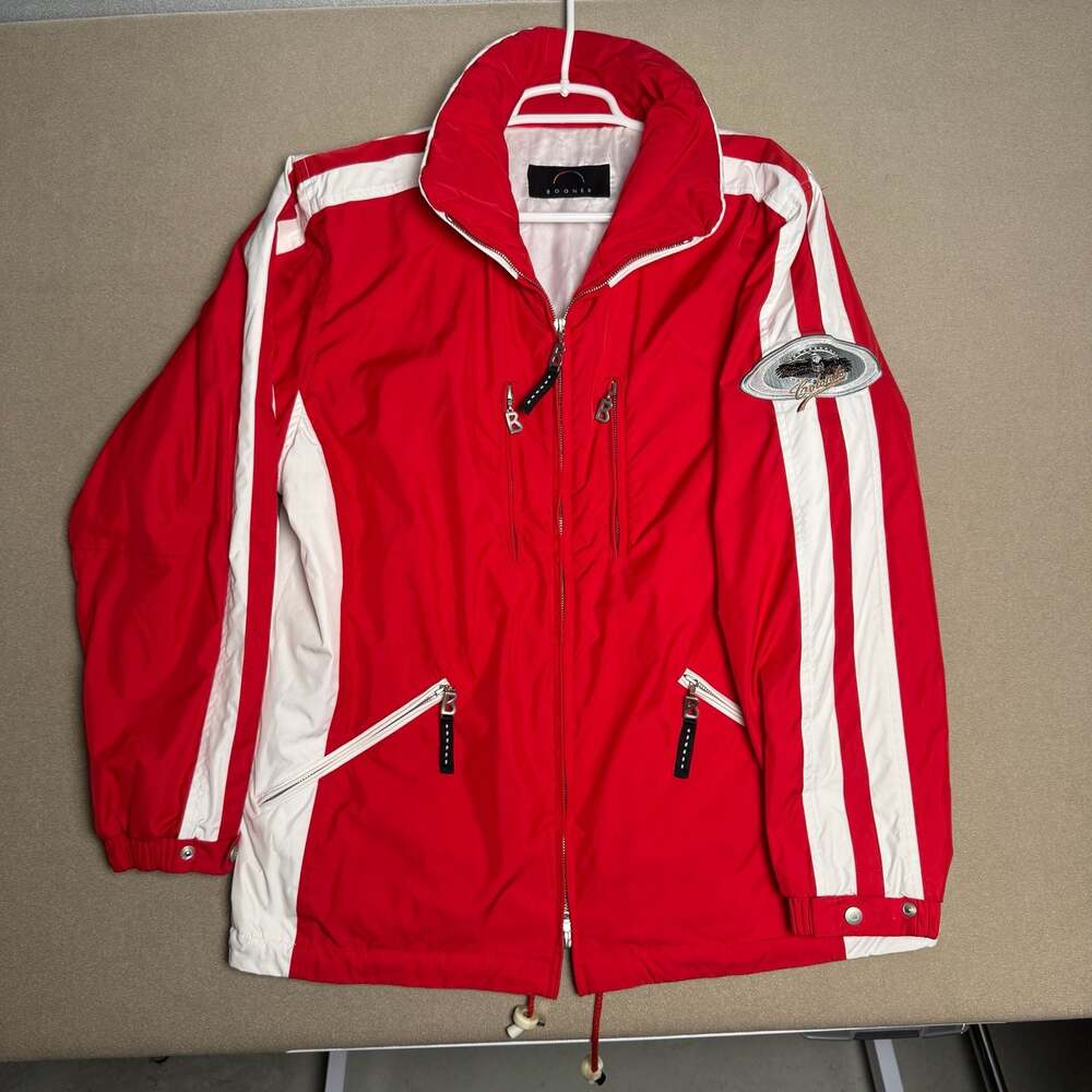 Bogner Sport Red and White Technical Ski Jacket with Patch Size 42